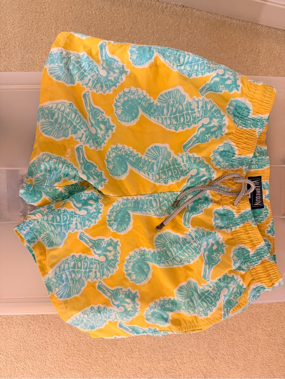 Vilebrequin Yellow & Aqua Seahorse -Print Swim Shorts. Like NEW